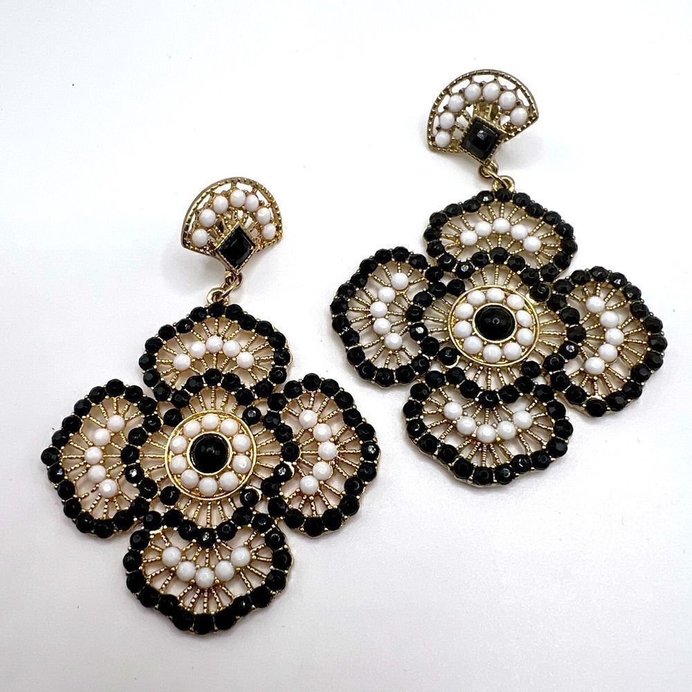*3/$20* Black, white and gold large statement earrings